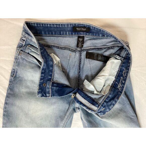 White House Black Market  Light Wash Ankle Zip Skinny Distressed cropped Denim - Picture 3 of 4